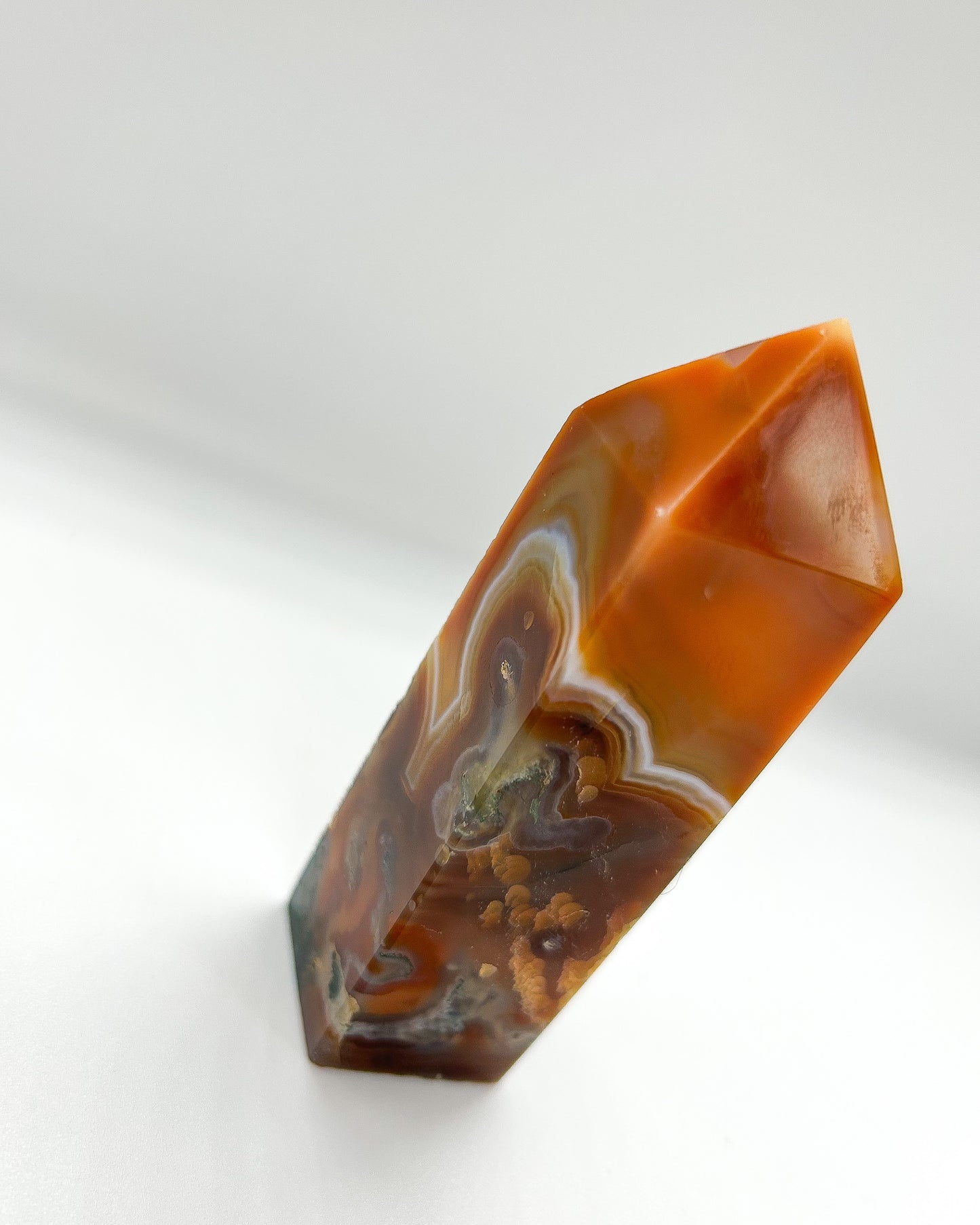 Carnelian Moss Agate tower with druzy